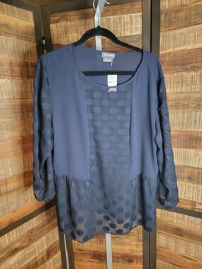 Van Heusen Navy Polka Dot Sheer Panel Top